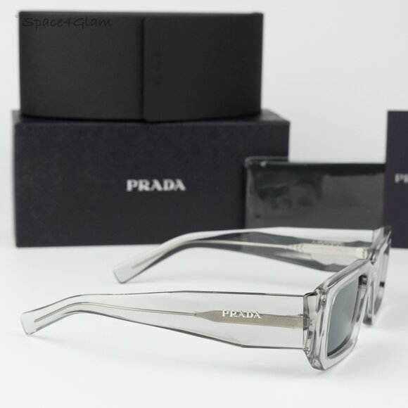 BRAND NEW Prada PR06YS 12R09T Transparent Grey Rectangle Unisex Sunglasses - Picture 6 of 10